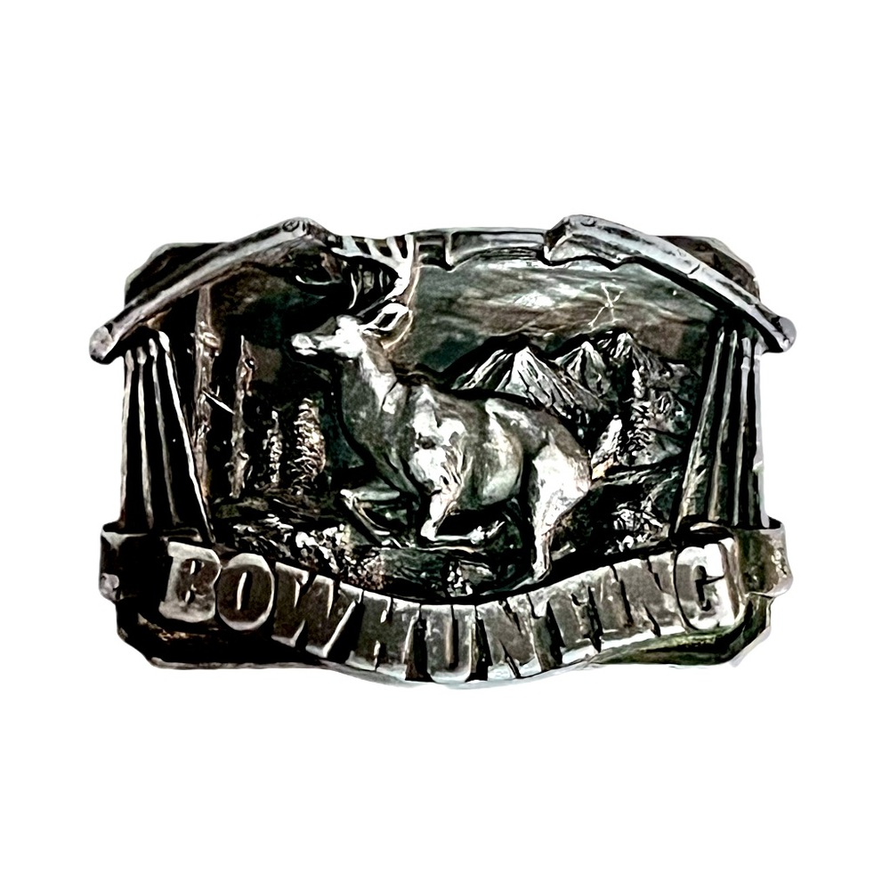 Bow Hunting Belt Buckle Buck Deer Stag Antlers Hunter Vtg 80s TGABC      .PCB878